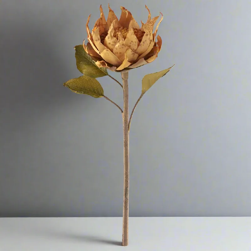 Medium Head Butterscotch Yellow Dried Silk Sunflower Stem, 23"