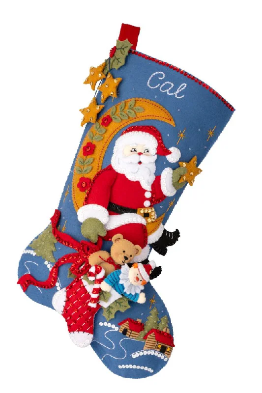 Moonlight Santa Felt Stocking