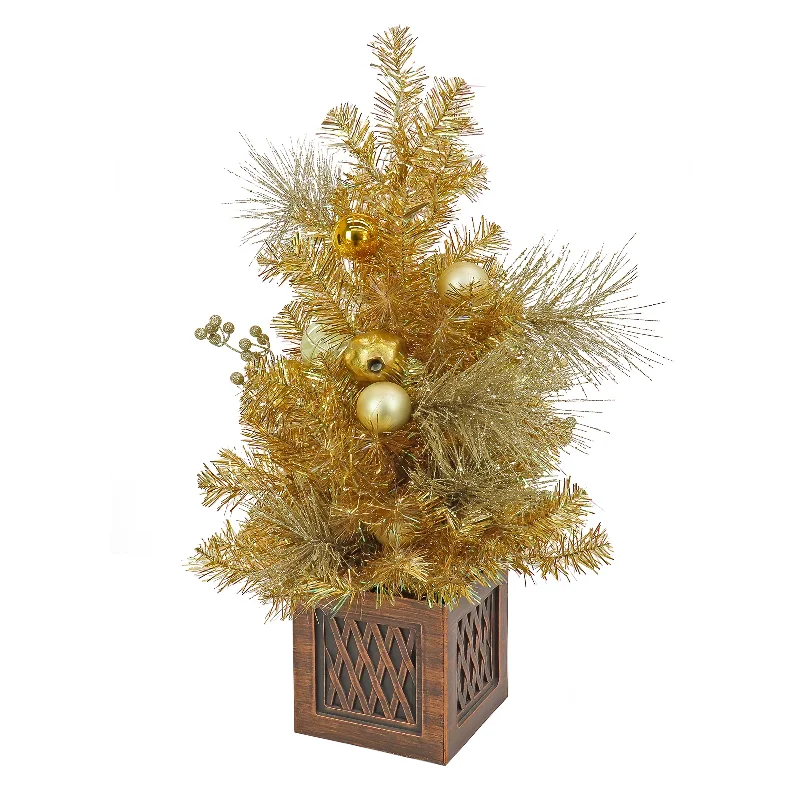 36 in. Christmas Be Merry Decorated Gold Tree with Warm White LED Lights