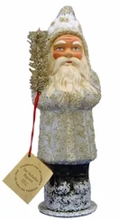 Old Santa with Silver Coat and Tree Paper Mache Candy Container by Ino Schaller