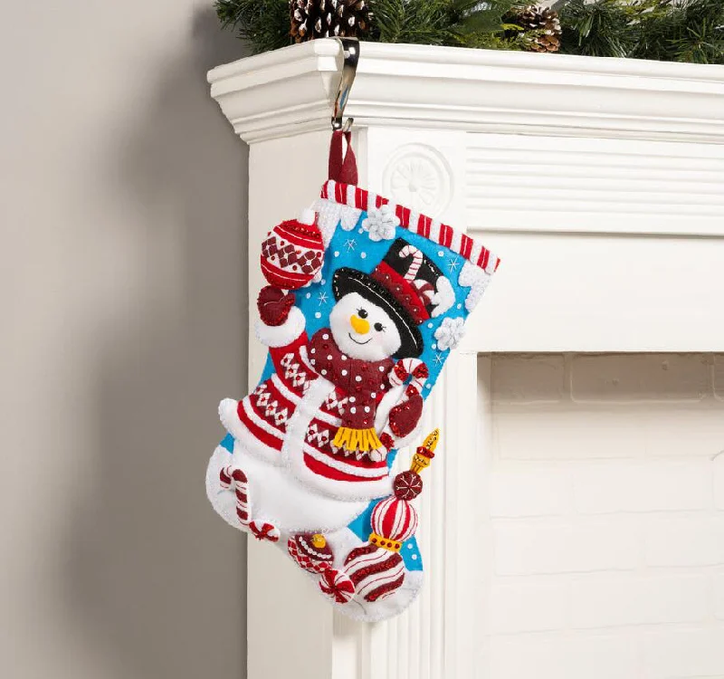 Peppermint Snowman Felt Stocking