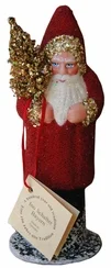 Red Beaded Santa with Gold Tree Paper Mache Candy Container by Ino Schaller