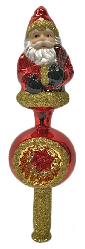 Santa on Reflector Tree Topper, red by Glas Bartholmes