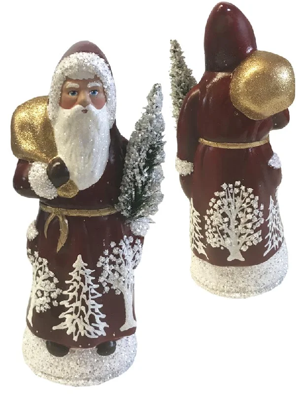 Red Shiny Santa with Tree Scene, Paper Mache Candy Container by Ino Schaller