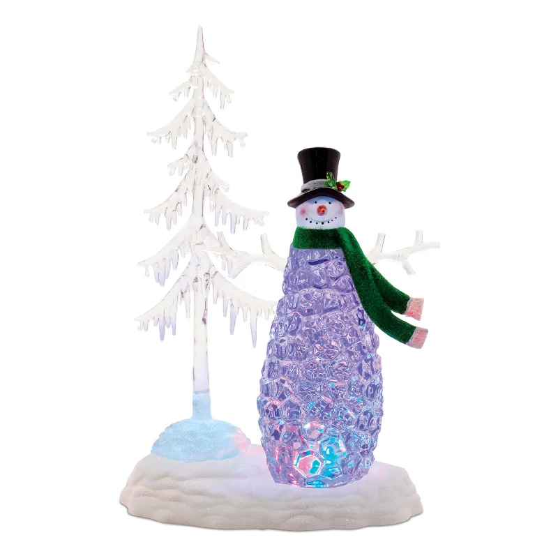 Rotating LED Snowman and Tree 15"H Plastic w/USB Cord (or Battery Powered)