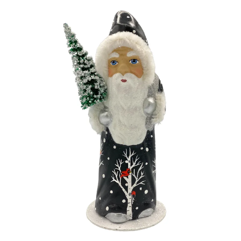 Santa Candy Container, Black Coat with Cardinals in Tree by Ino Schaller