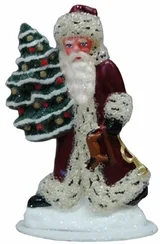 Small Santa with Red Coat and Molded Tree Paper Mache Figurine by Ino Schaller