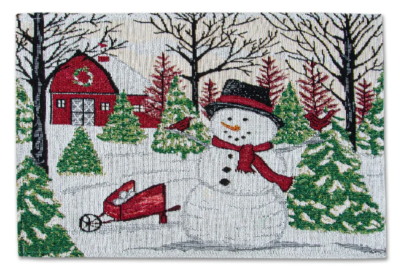 Snowman with Christmas Tree Tapestry Placemat