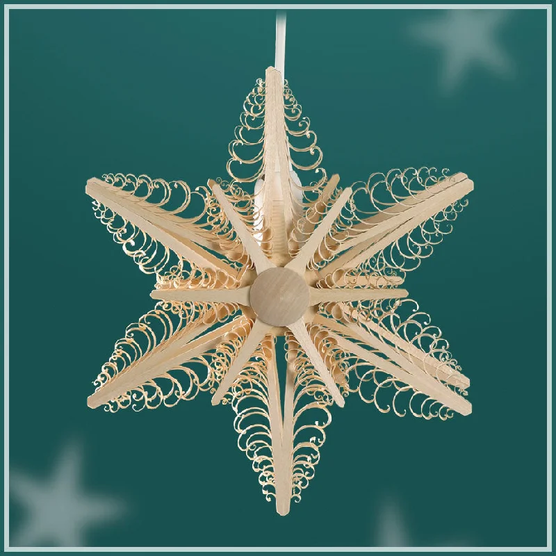 Illuminated Hanging Star, double, 24cm, 6 curl trees with 6 small curl tree center by Martina Rudolph