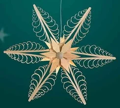 Illuminated Hanging Star, 32cm, with 6 flat curl trees and natural star center by Martina Rudolph