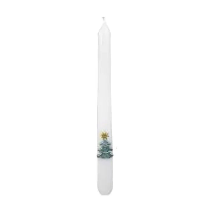 Taper Candle, White with Embossed Tree by EWA Kerzen