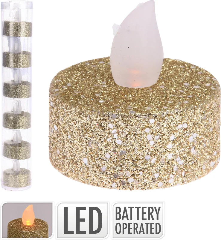 Tea Light LED Gold Glitter 6pc set