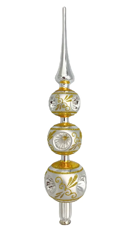 Triple Capped Reflector Ball and Finial Tree Topper, gold by Glas Bartholmes