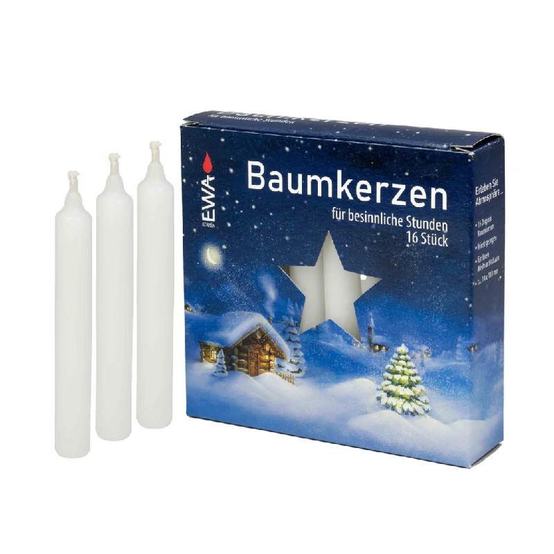 Tree Candles, White, 14mm, 16 pack by EWA Kerzen