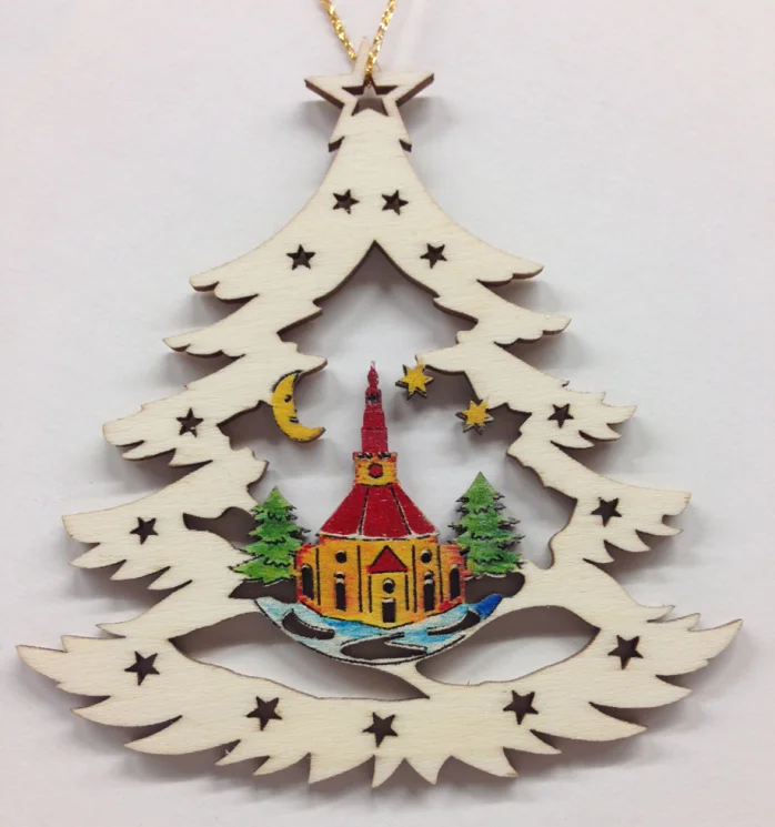 Tree with Church of Seiffen Wood Ornament by  Wandera GmbH