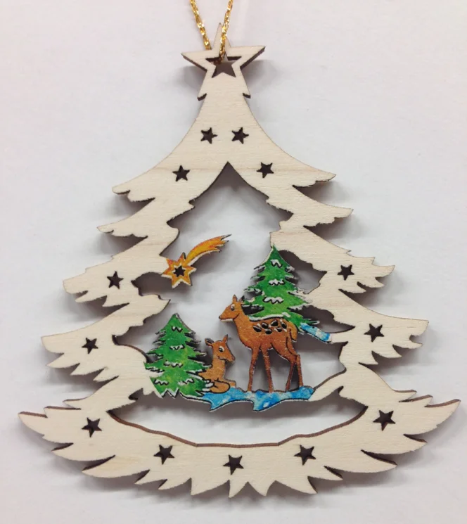 Tree with Deer Wood Ornament by  Wandera GmbH