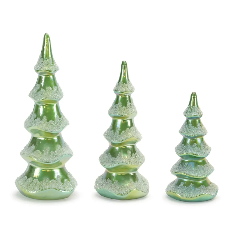 Green Spiral Glass Tree Figurine (Set of 3) 8"H, 10"H, 12"H