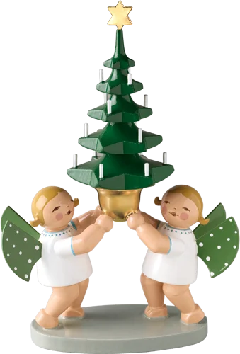 Two Angels with Tree Wooden Figurine by Wendt and Kuhn