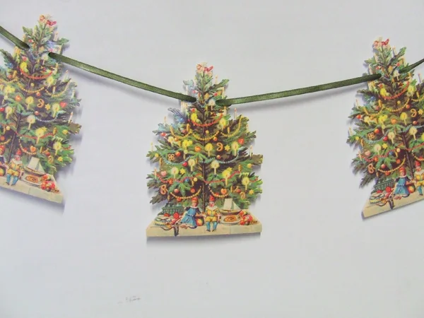 Victorian Style Scrap Tree with Blue Doll Garland by Ernst Freihoff Papierwaren